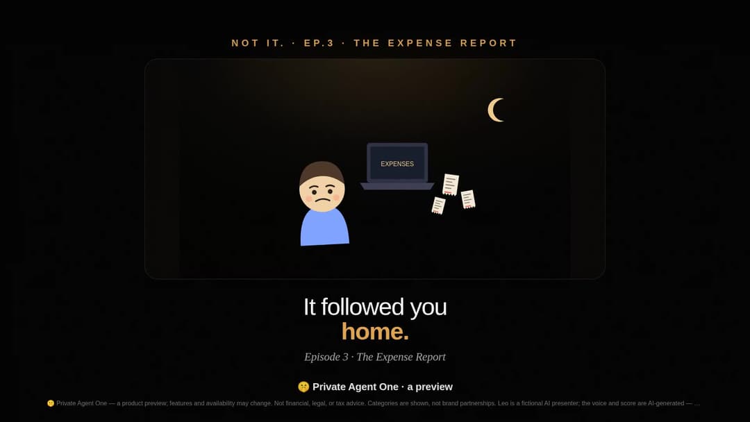 Expense report media still representing a purchase review moment